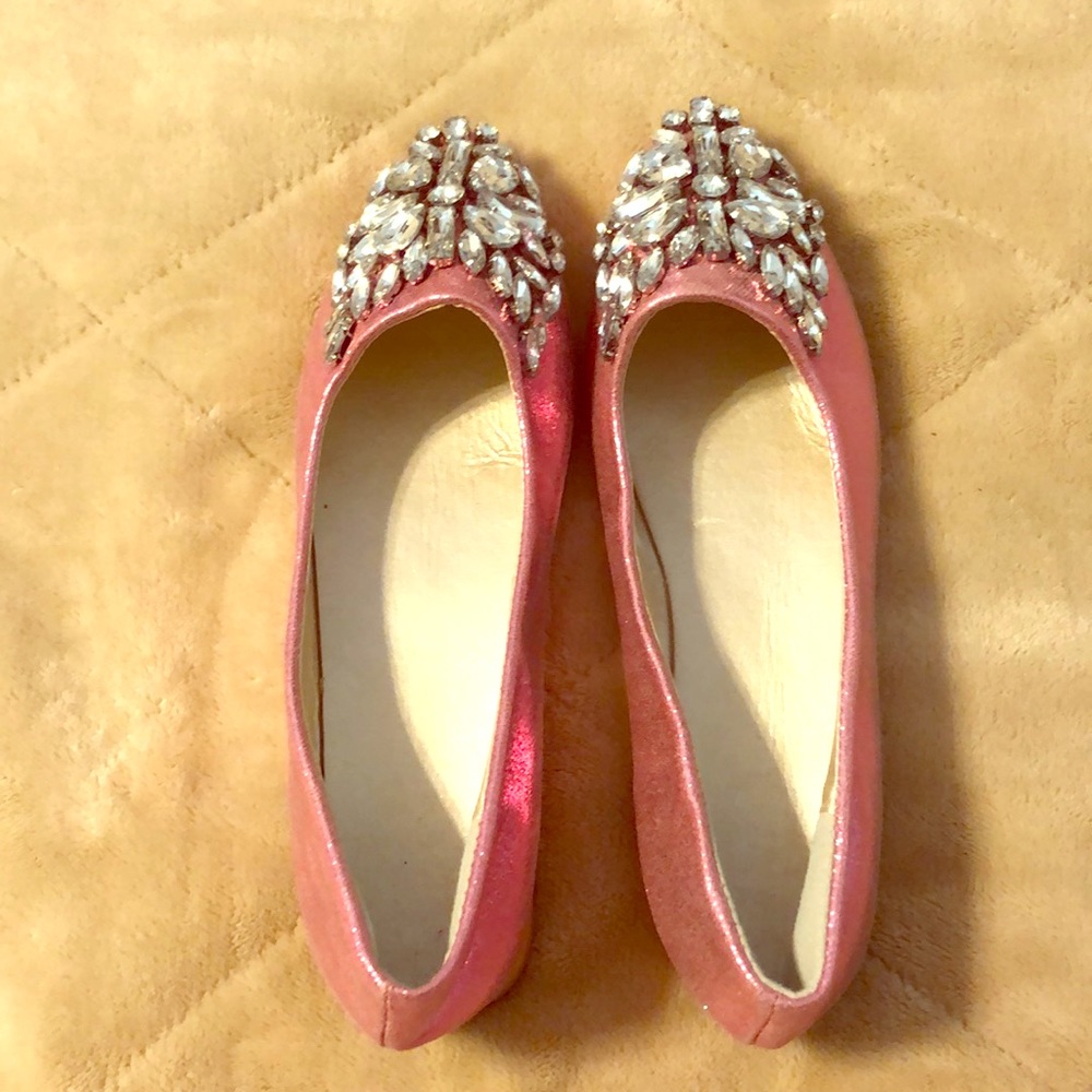 Slip on pink with crystal rhinestones flats